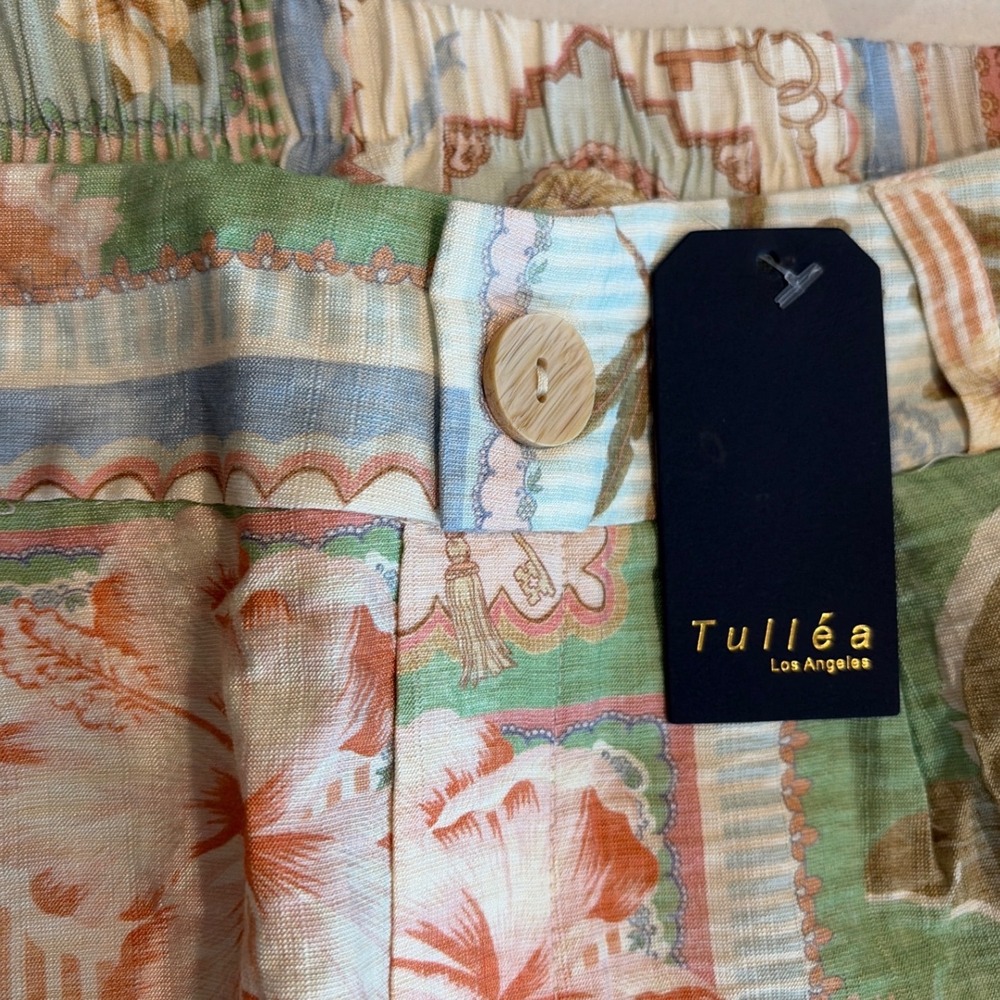 Tullea Los Angeles Wide Leg Pants Womens Large Multi Tropical Patchwork Coastal - Picture 3 of 8